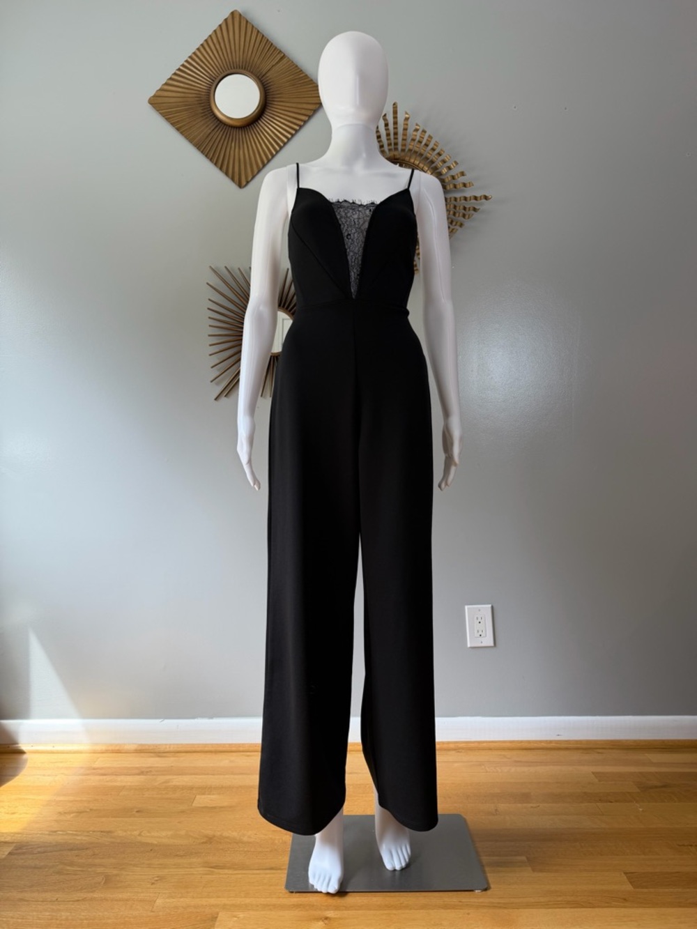 Zara Black Lace-Trim Wide-Leg Jumpsuit